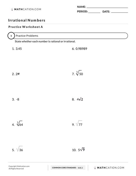 rational irrational numbers worksheet